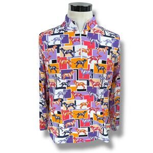 IBKUL Top Women's XL Multi‎ Rodmodog Dog Print 1/4 Zip Long Sleeve Golf Tennis